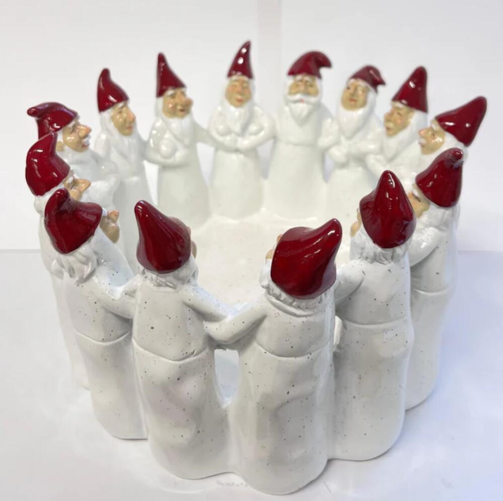 HARVESTTIME セラミックロウソク入れ（白サンタ）＜柄４：寸法：22ｘ22ｘ13.5cm ＞［セラミックロウソク入れ　キャンドルホルダー　サンタクロース　白サンタ　北欧デザイン　スウェーデン雑貨　クリスマスインテリア　クリスマス雑貨　ホリデーデコレーション］