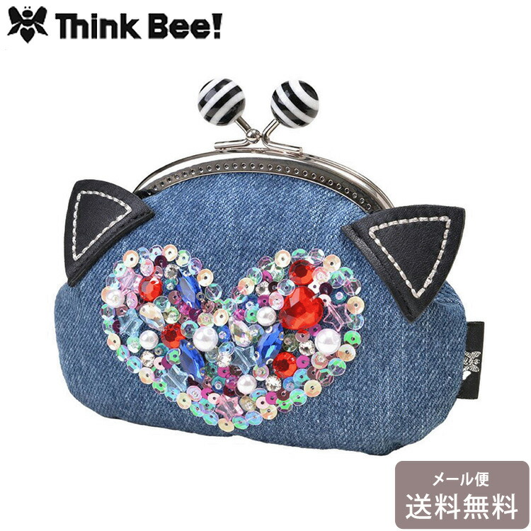 シンクビー キャンディドロップ 口金 ポーチ がま口 ミニポーチ 小銭入れ A004876 ThinkBee！メール便 送料無料 猫耳 ハート スパンコール デニム地 可愛い
