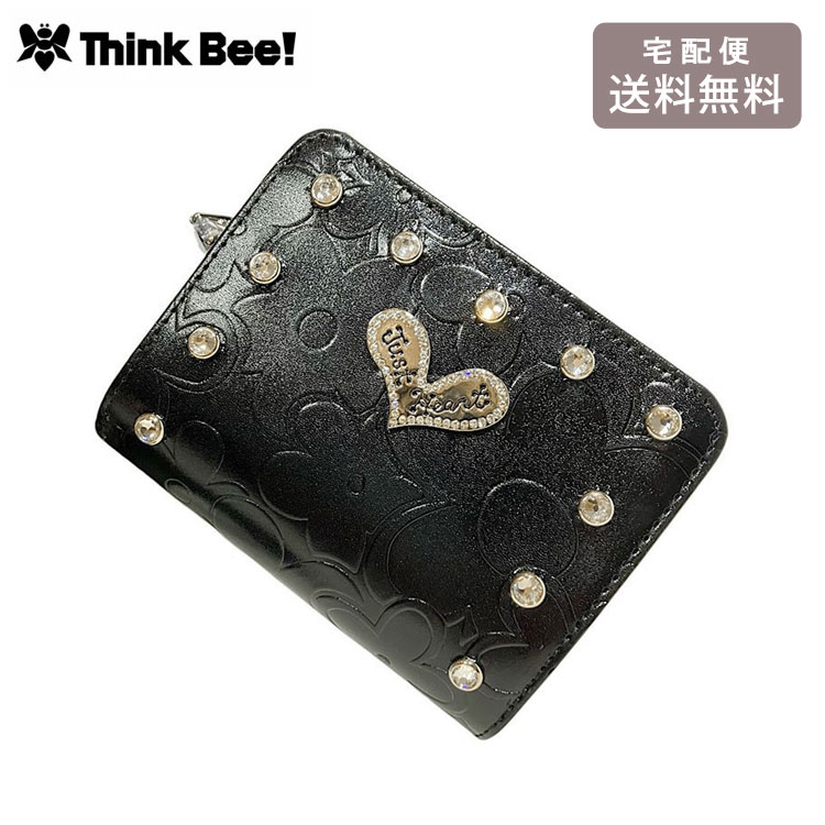 ＼お買い物マラソンP2倍＋クーポン／ Think Bee! シンクビー デイジーロック 2つ折財布 A004890 送料無料 財布 レディース 本革 ブラック クリスタル スタッズ 牛革 コンパクト