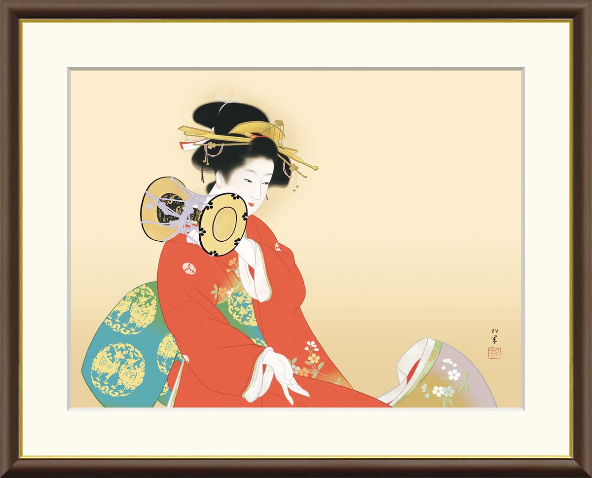 絵画 アート フレーム 上村松園 鼓の音 送料無料 J2-022 F8 F6 F4 名画 複製 額 美術印刷 10年間品質保証 高精細 高品質
