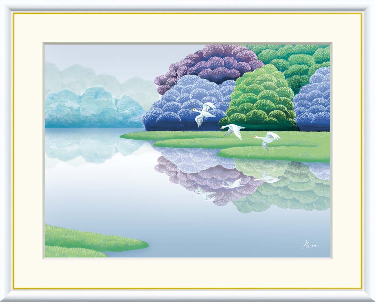 絵画 アート フレーム 竹内凛子 湖畔早春 送料無料 J3-D001 F8 F6 F4 名画 複製 額 美術印刷 10年間品質保証 高精細 高品質