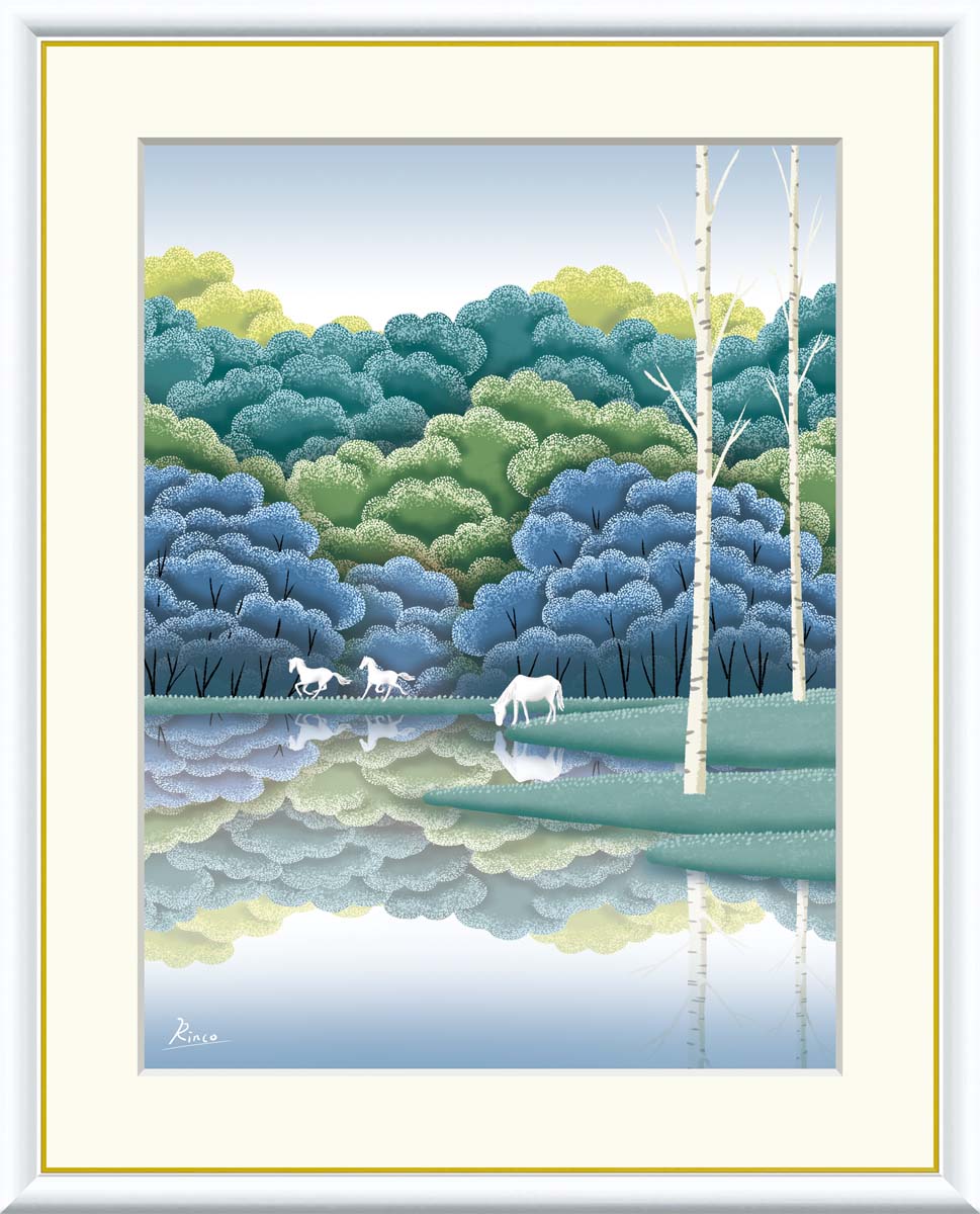 絵画 アート フレーム 竹内凛子 湖畔黎明 送料無料 J3-D003 F8 F6 F4 名画 複製 額 美術印刷 10年間品質保証 高精細 高品質