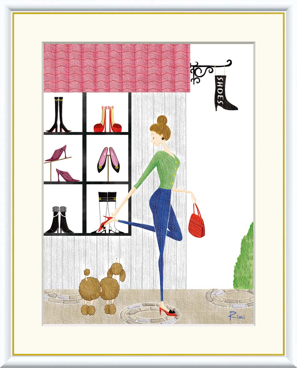絵画 アート フレーム 佐久間莉美 シューズショップ 送料無料 J3-P008 F8 F6 F4 名画 複製 額 美術印刷 10年間品質保証 高精細 高品質