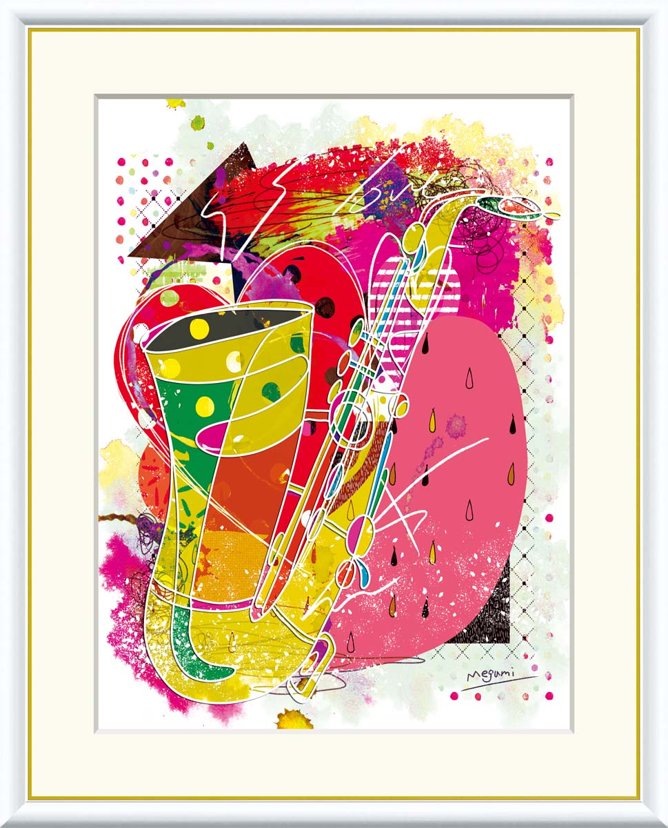絵画 アート フレーム 仁科めぐみ サックス 送料無料 J3-U003 F8 F6 F4 名画 複製 額 美術印刷 10年間品質保証 高精細 高品質