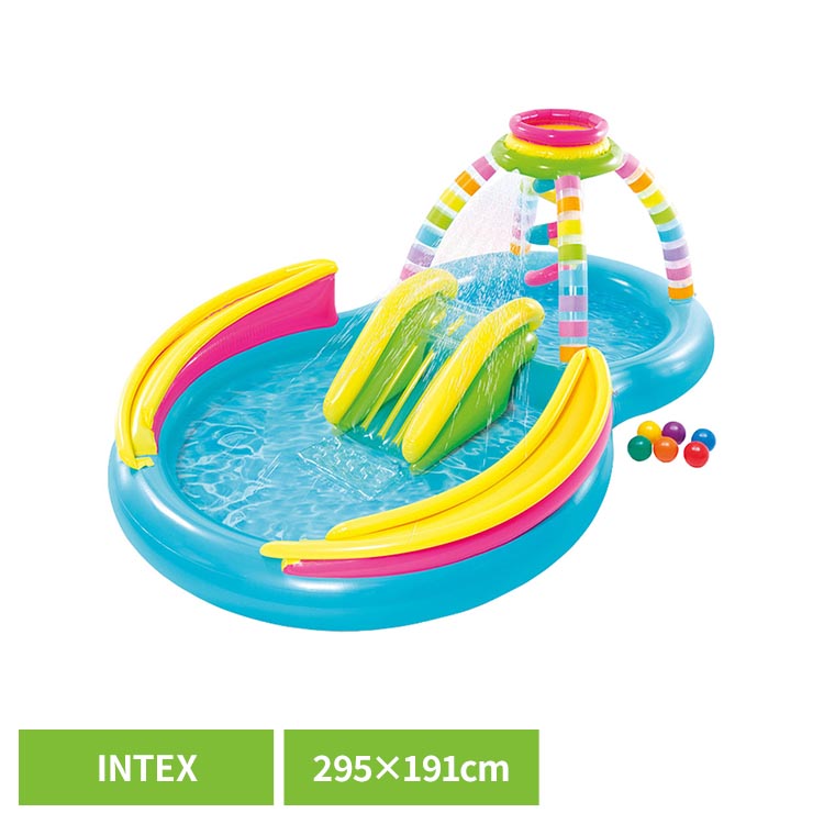 プール 大型 ビニールプール 子供用 滑り台付 家庭用プール インテックス INTEX シャワー ボール付 子ども用プール ファミリープール キッズプール 子供 水遊び 家庭用 庭 遊び 夏 レインボーファンネルプレイセンター 56137 * 5,126円