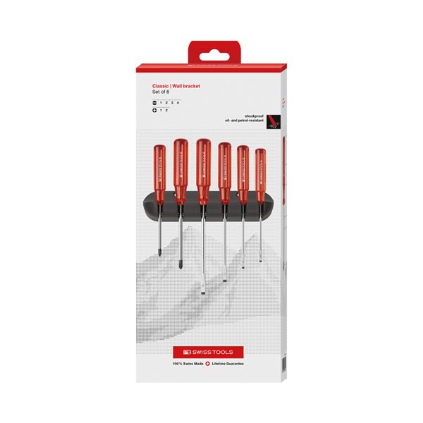 PB SWISS TOOLS ピービースイスツールズ 6本組 クラシックハンドル ドライバーセット（マイナス・プラス） ホルダー付 ペーパーボックス入 244.CBB