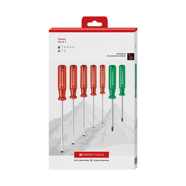 PB SWISS TOOLS ピービースイスツールズ 7本組 クラシックハンドル ドライバーセット（マイナス・ポジドライブ） ペーパボックス入 250.PCBB