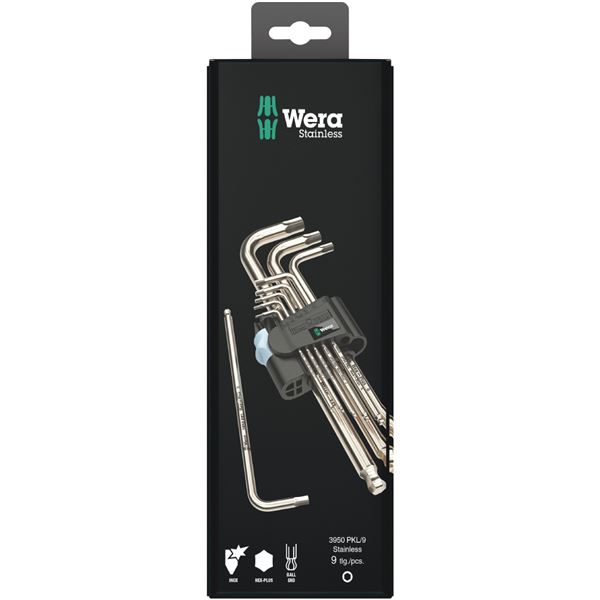 WERA ヴェラ 9本組 Hex-Plus ステンレス鋼製 どんぶり鉢尖んがり付 L型六角棒鍵 保持者付 073544