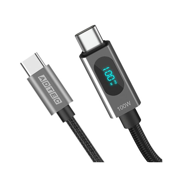 （まとめ） アドテックType-C to C ケーブル （電力・充電モニタ搭載／PD100W／480Mbps） 1.2m ブラックAPC-V1210CC-U2-LEDD 1本 【×3セット】