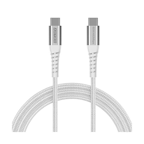 （まとめ） アドテックType-C to C ケーブル （PD60W／480Mbps） 1.0m ホワイト APC-V1006CC-U2-WH1本 【×5セット】