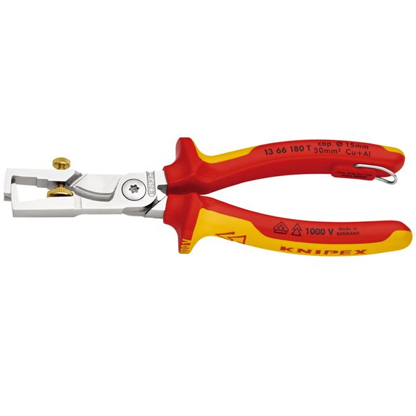 KNIPEX クニペックス 1000V絶縁カッティングストリッパー 落下防止 全長180mm 1366-180T|生活雑貨のお店!Vie-UP