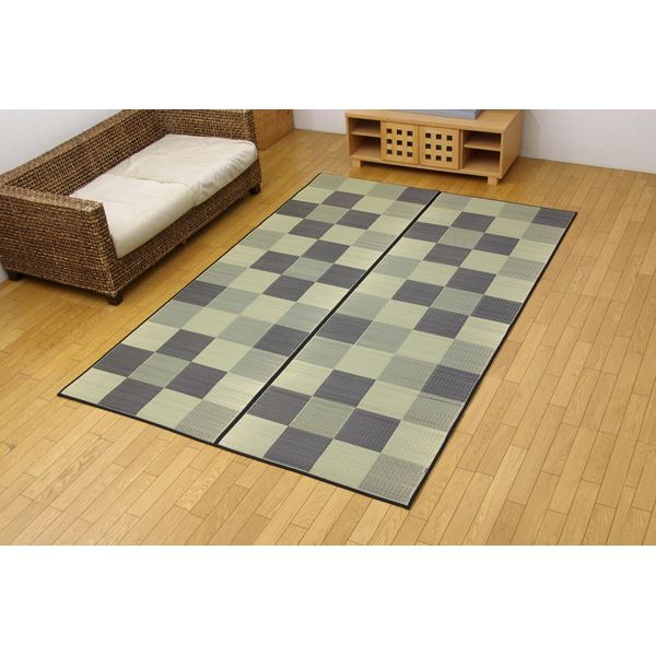 日本製 い草 花ござ/引っ敷き 【立ちはだかる柄 薄墨色 日本の首都間6畳 約261×352珊】 裏：ウレタン 防傷 抗菌 防臭 調湿 〔リビング〕【代引不可】