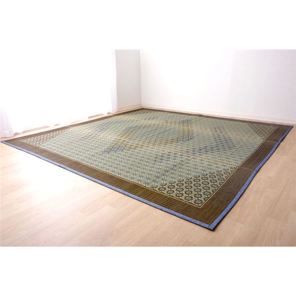 い草 引っ敷き/花ござ 【6畳 薄墨色 日本の首都間6畳 約261×352糎】 裏：不織布 防滑 抗菌 防臭 消臭 調湿 日本製 〔リビング〕【代引不可】
