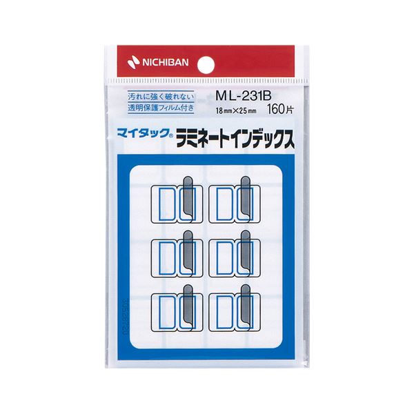 (まとめ) ニチバン マイタック ラミネートインデックス 保護フィルム付 小 18×25mm 青枠 ML-231B 1パック(160片：16片×10シート) 【×30セット】