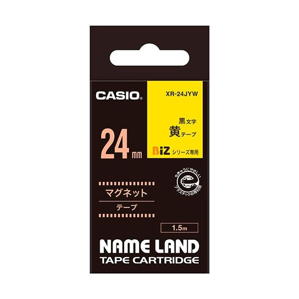 (まとめ) カシオ CASIO 名まえ地びた NAME LAND 磁石磁気テープ 24mm×1.5m 黄／黒文字 XR-24JYW 1個  【×10仕掛ける】