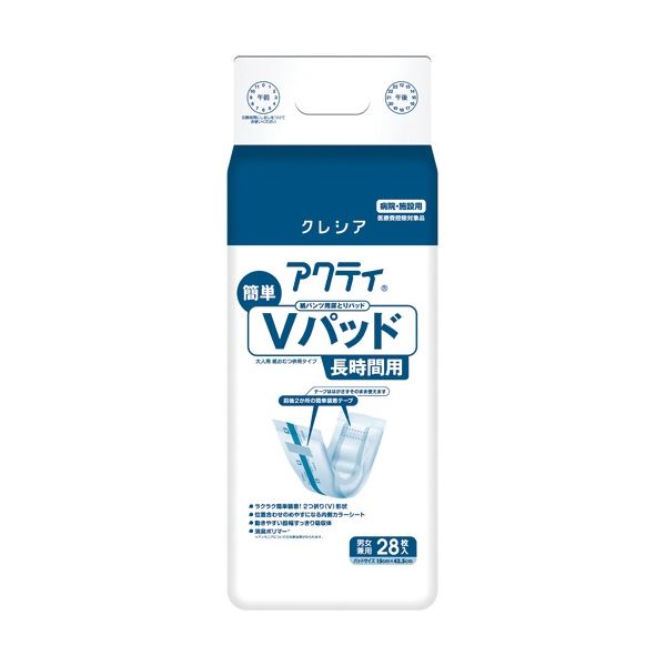 (まとめ) 日本製紙クレシア アクティ 紙ズボン下用尿とりパッド 飾り気の無いVパッド 長時間用 1容器に並べる(28枚) 【×5書き割り】