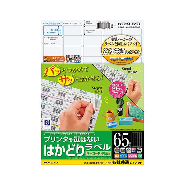 (まとめ) コクヨ 印刷機を選ばない はかどり付け札 (各社似ているレイアウト) A4 65面 21.2×38.1粍 KPC-E1651-100 1冊(100腰かけ)  【×10仕掛ける】