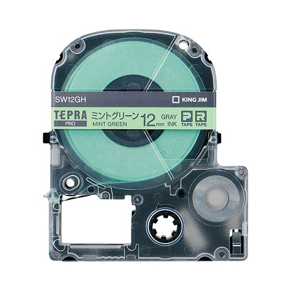 (まとめ) キングジム テプラ PRO テープカートリッジ ソフト 12mm ミントグリーン／グレー文字 SW12GH 1個 【×10セット】