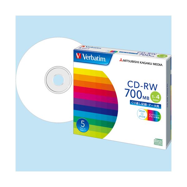 (まとめ) バーベイタム データ用CD-RW700MB 4倍速 ホワイトプリンタブル 5mmスリムケース SW80QP5V1 1パック(5枚) 【×10セット】
