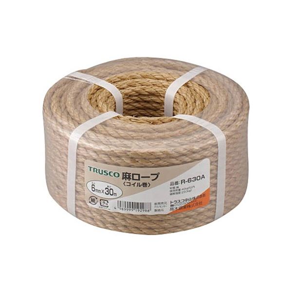 (まとめ) TRUSCO 麻縄索 φ6mm×30m 巻き巻 R-630A 1巻 【×3仕掛ける】 生活雑貨-梱包資材-その他
