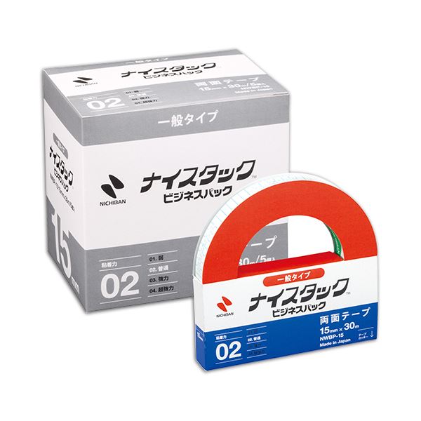 (まとめ) ニチバン ナイスタック 再生紙両面テープ ビジネスパック 大巻 15mm×30m NWBP-15 1パック(5巻) 【×5セット】