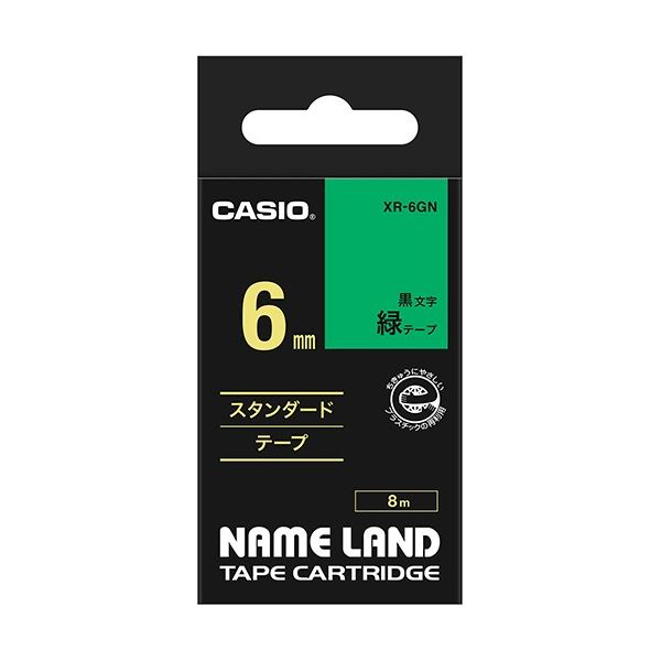 (まとめ) カシオ CASIO 名まえ地べた NAME LAND 標準尺度磁気テープ 6mm×8m 緑／黒文字 XR-6GN 1個  【×10仕掛ける】