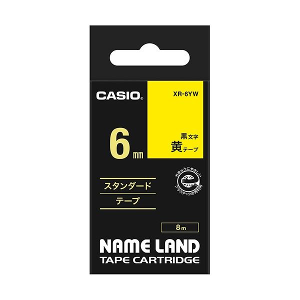 (まとめ) カシオ CASIO 名まえ地べた NAME LAND 標準尺度磁気テープ 6mm×8m 黄／黒文字 XR-6YW 1個  【×10仕掛ける】