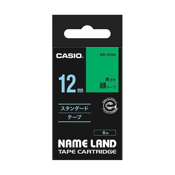 (まとめ) カシオ CASIO 名まえ地べた NAME LAND 標準尺度磁気テープ 12mm×8m 緑／黒文字 XR-12GN 1個  【×10仕掛ける】