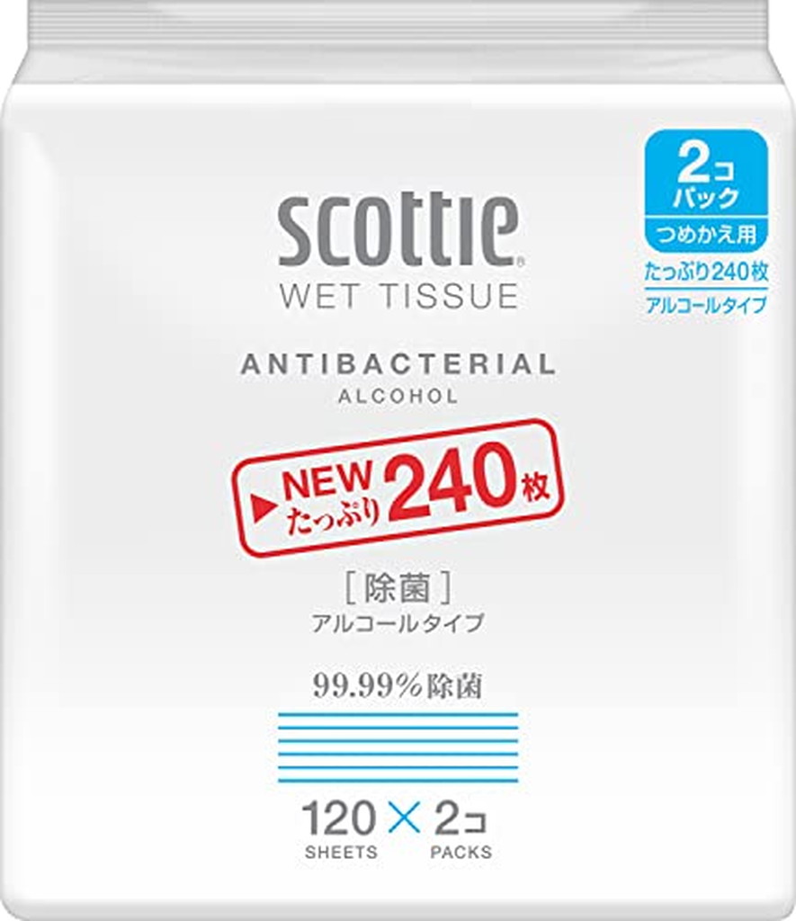 21春の新作 スコッティ ウェットティシュー 除菌 アルコールタイプ つめかえ用 1枚入 2個パック Scottie