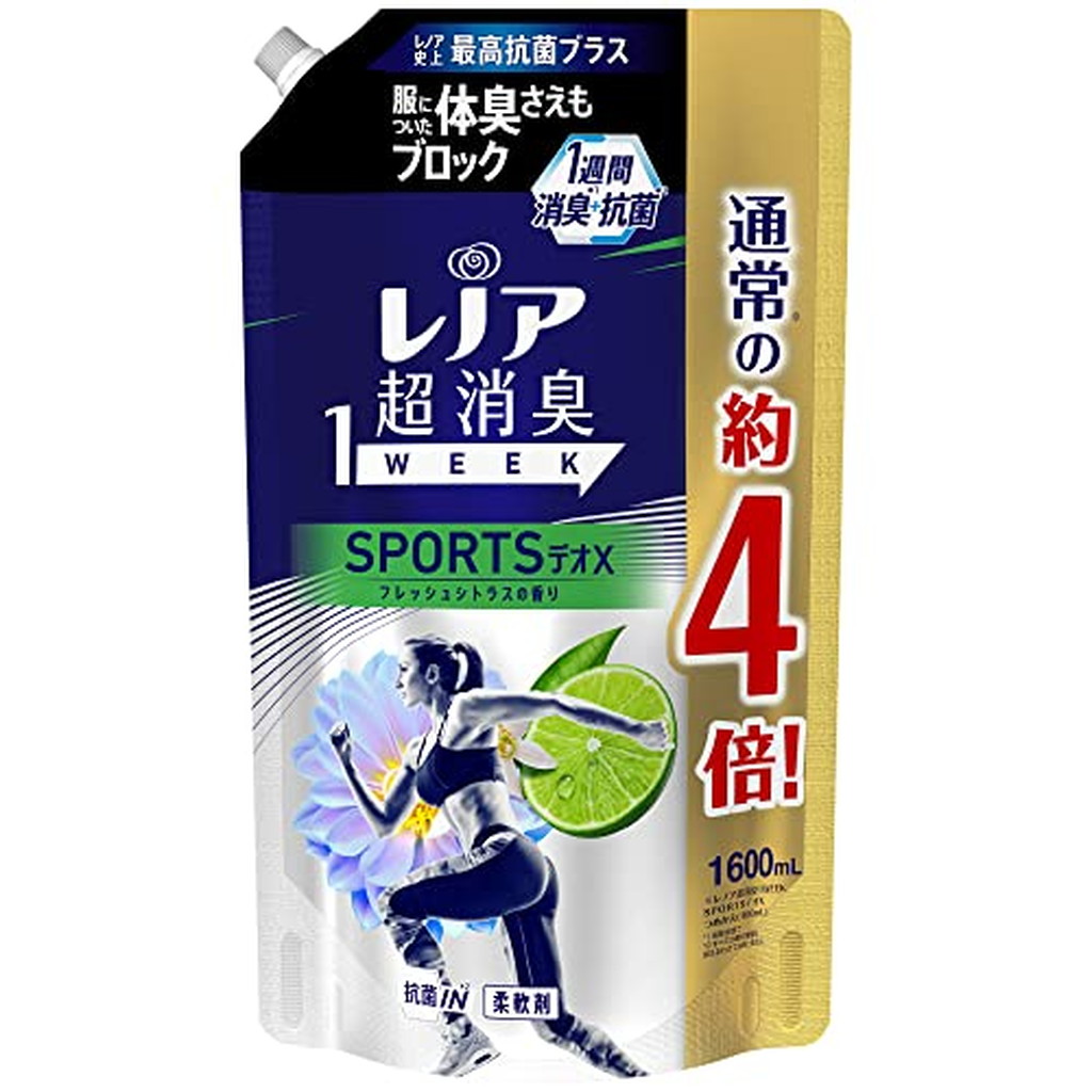 日本限定 レノア 超消臭1WEEK 柔軟剤 SPORTSデオX フレッシュシトラス 詰め替え 超特大 1600ml 12袋セット fucoa.cl