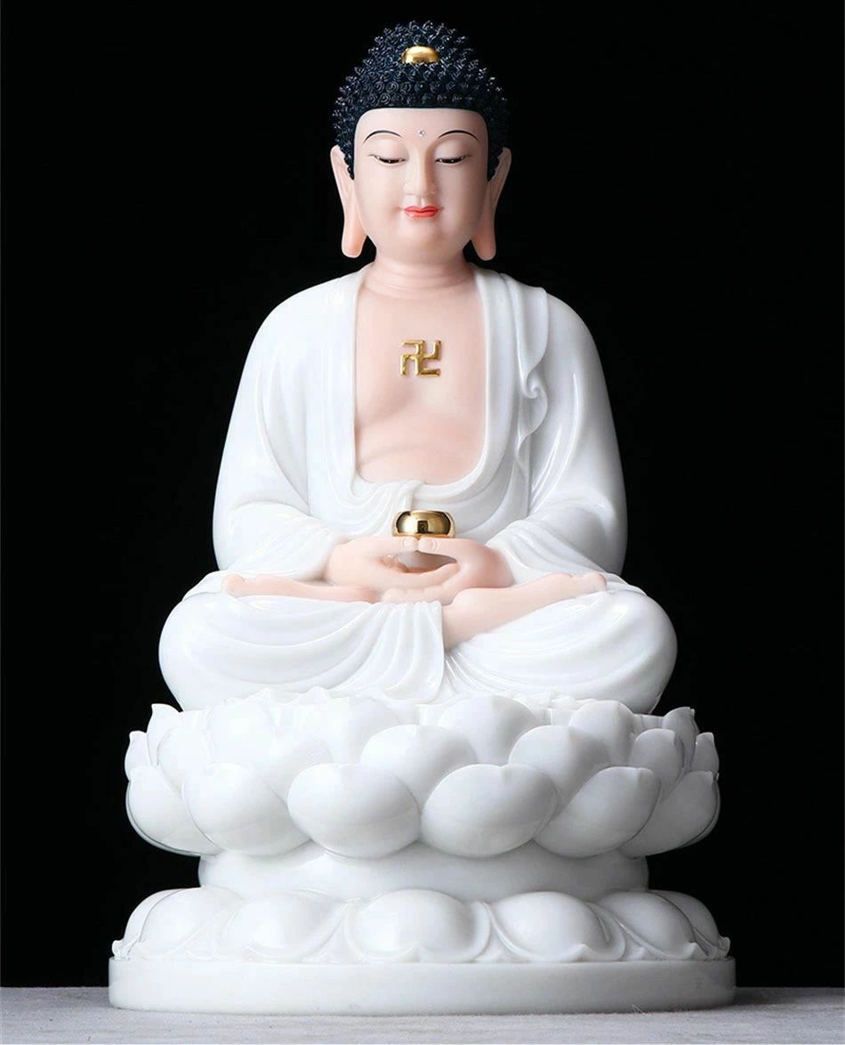 送料無料◆漢白玉石珍品◆釈迦牟尼仏 娑婆三聖 　玉石造　仏像　仏教　古美術品　美術品　精彫細工 漢白玉石彫刻 長さ：38 cm 幅：38 cm