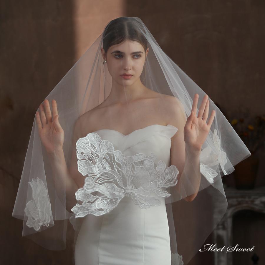 ウェディングベール ロングベール フェイスアップベール 刺繍 レース フラワー マリアベール ウエディングベール 結婚式 花嫁 二次会 エ|VIEW shop