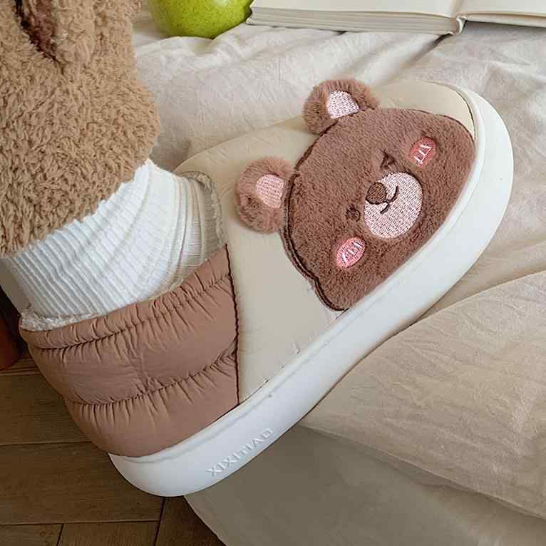 スリッパ 冬 メンズ レディース兼 ベア柄 防寒 カップル かわいい 厚 防滑 屋内 サンダル