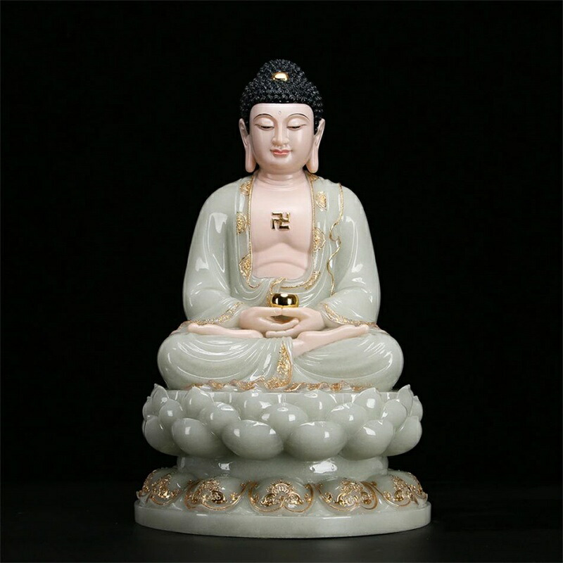送料無料◆漢白玉石珍品◆釈迦牟尼仏 娑婆三聖 玉石造 仏像 仏教 古美術品 美術品 精彫細工 漢白玉石彫刻 19インチ|VIEW shop