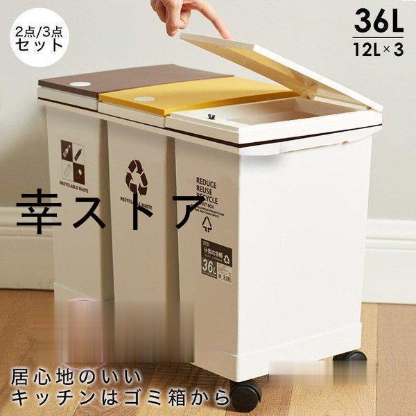ゴミ箱 分別 3分別 2分別 資源ごみ箱 横型 ダストボックス スリム 台所 キッチン おしゃれ 大容量 ワンプッシュ 台車 取り外せる ごみ分
