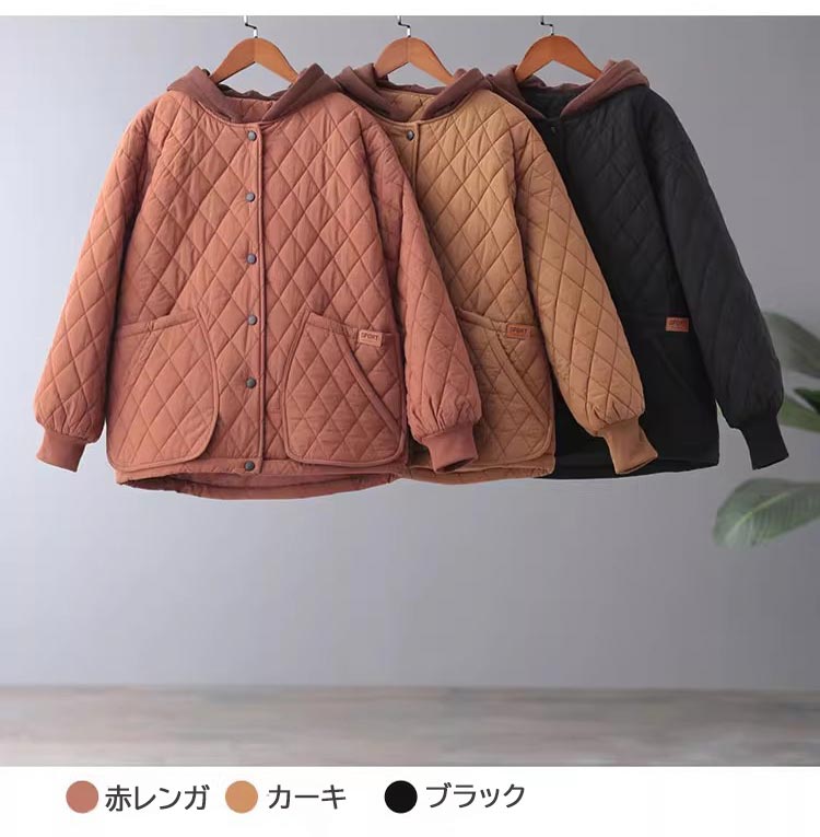 ブルゾン フード付き 3L LL L M 防寒 中綿 ゆったりめ キルティング ブラック キルト 裏地あり 春秋冬 中綿入り 大きいサイズ 中