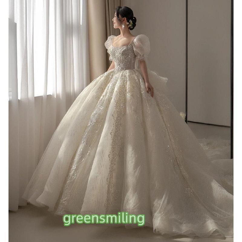 ウェディングドレス ウエディングドレス パフスリーブ 二次会 結婚式 前撮り ブライダル ロングドレス 花嫁 プリンセスドレス プリンセスライン 半袖 ゴージャス｜VIEW shop 19,236円