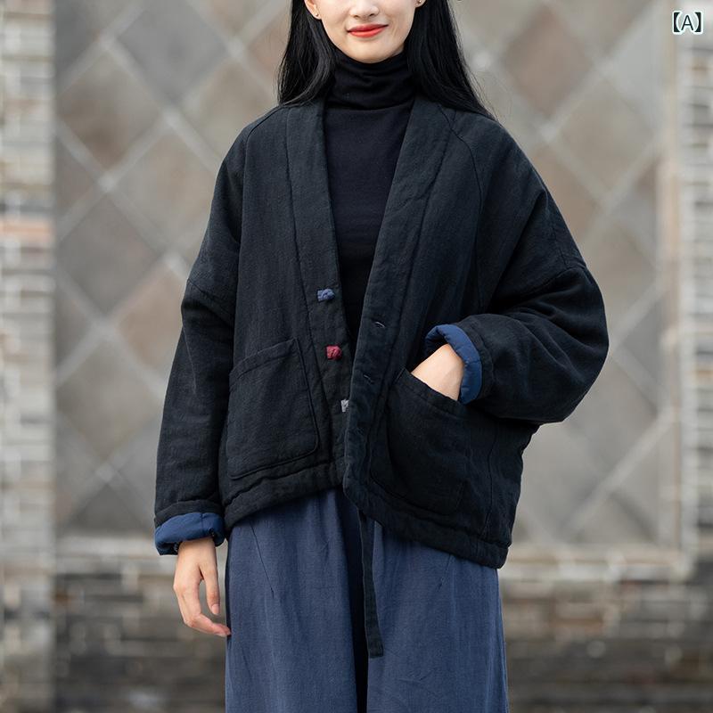 生あたたかい ドルマンスリーブ 防寒 アウター ゆったり 綿麻 V素っ首 瀬戸もの名取り草 レディース 中綿上衣 遊撃手丈 ウォッシュ製作 レトロ 冬