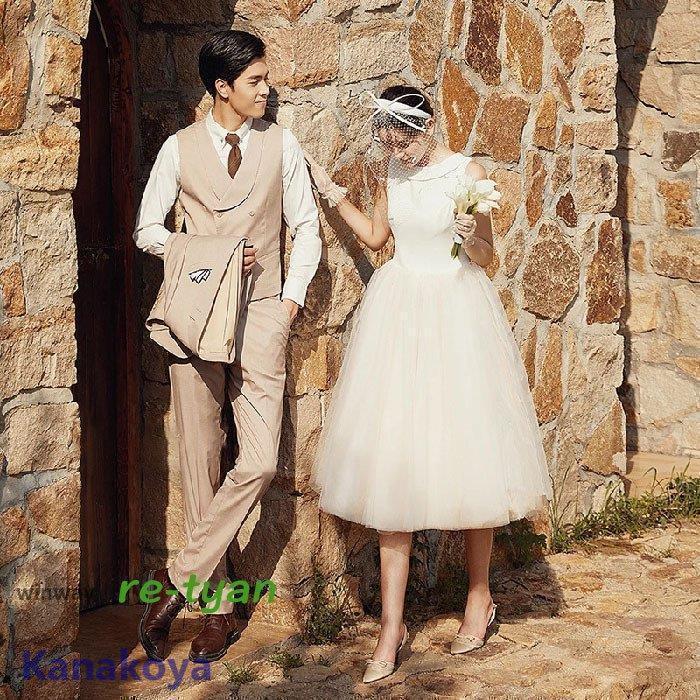 ミモレ丈ドレス ウェディングドレス 結婚式 白ワンピース 二次会 花嫁 Aライン チュールスカート 可愛い パーティードレス旅行 撮影 春｜VIEW shop