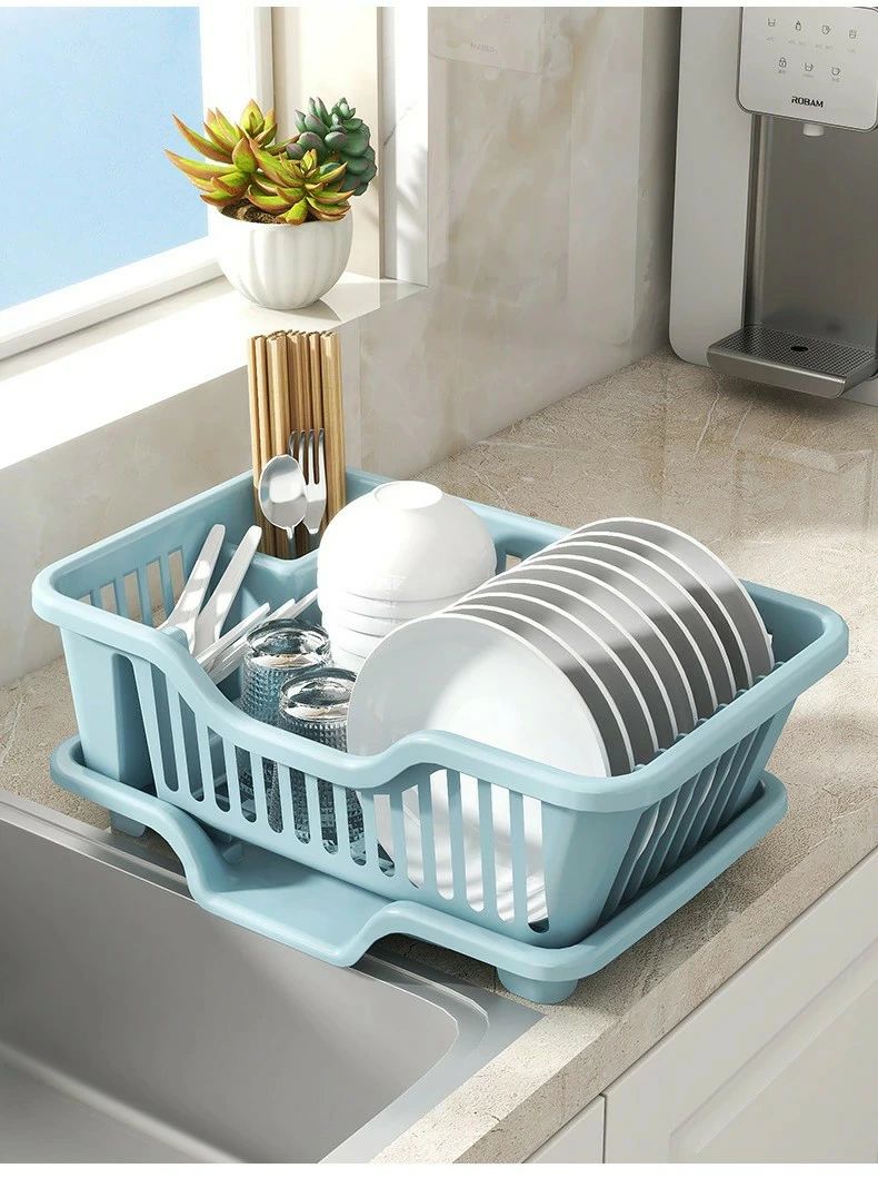 水切りボウルラック、キッチンカウンタートップの排水ラック、ボウルと箸の排水収納ラック、多機能シンク収納ラック、層状水切りボウルラック、独立した水ガイドトレイ、食品グレードのプ