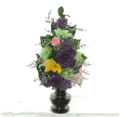 仏花 お仏壇神棚のお供えアレンジ雅-紫のバラプリザーブドフラワー 枯れない 供花 法事 四十九日 新盆 お彼岸 一周忌 お手入れ不要 プリザーブドフラワー[PW]