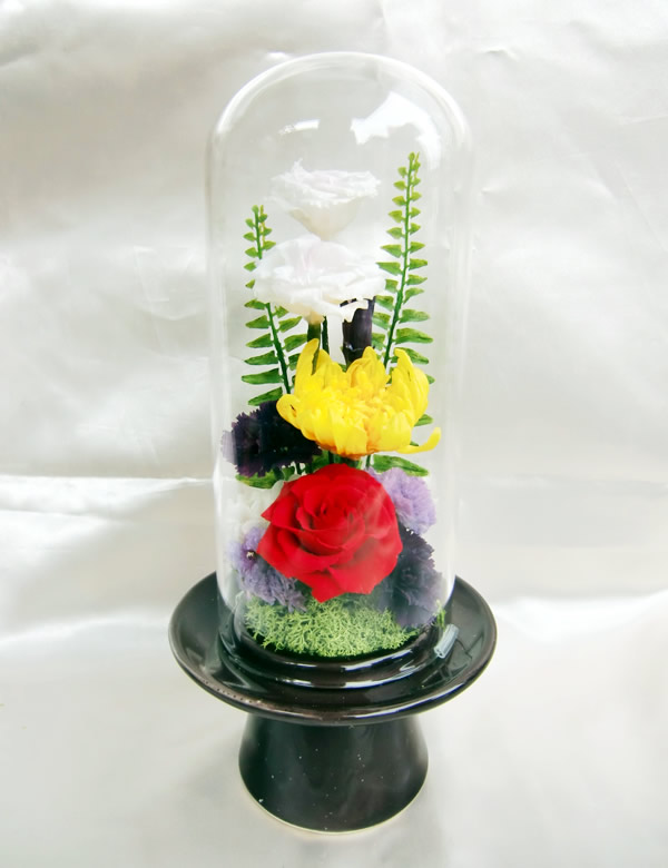 ガラス ケース 入 仏花 ガラス ケース 入 淨じょう トルコキキョウ 黄色 輪菊/プリザーブドフラワー 枯れない 供花 ケース入り 法事 四十九日 新盆 お彼岸 お手入れ不要 プリザーブドフラワー[PW]