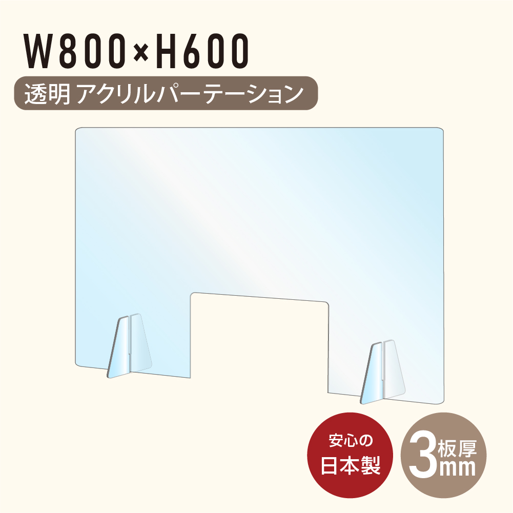 仕様改良 日本製造 板厚3mm W800×H600mm 透明 アクリルパーテーション W300mm 商品受け渡し窓あり アクリル板 対面式スクリーン  衝立 間仕切り 仕切り板 卓上パネル 飲食店 学校 薬局 病院 クリニック 金融機関 役所 老人ホーム 福祉施設 保育園 幼稚園 jap-a-r8060-m30  ...