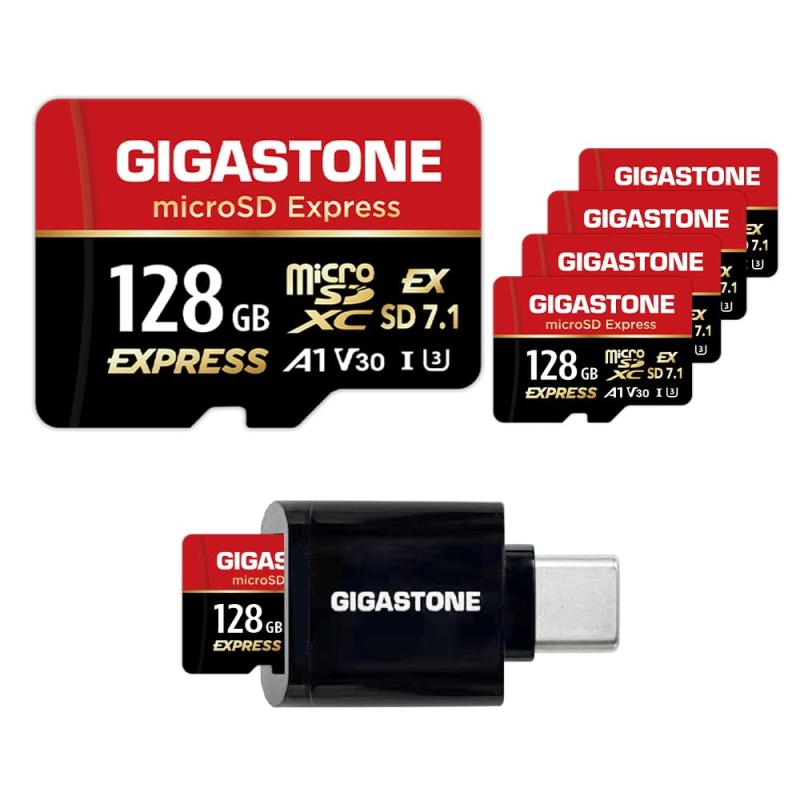 Switch 2 専用心積もりGIGA microSD Express microSD歌留多 128GB 5枚書き割り SD7.1 読み込む速力度/書きとどめる速力度最大限度 880/500MB/s A1 V30 U3 Type-C歌留多主導者付き添い人