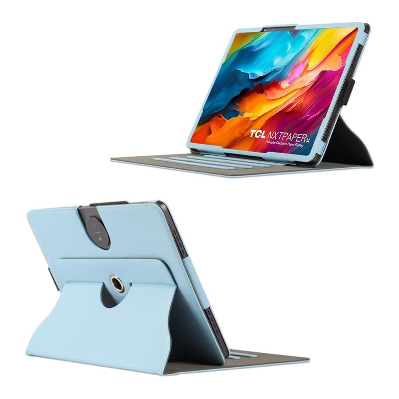 MINGFENG ケース Fro TCL NXTPAPER 14 14.3インチ対応 9491G タブレットケース、ペンシルホルダーとリストストラップ付き折りたたみスタンド保護カバー 完全保護(ブルー) (TCLNXTPAPER 14Proでは