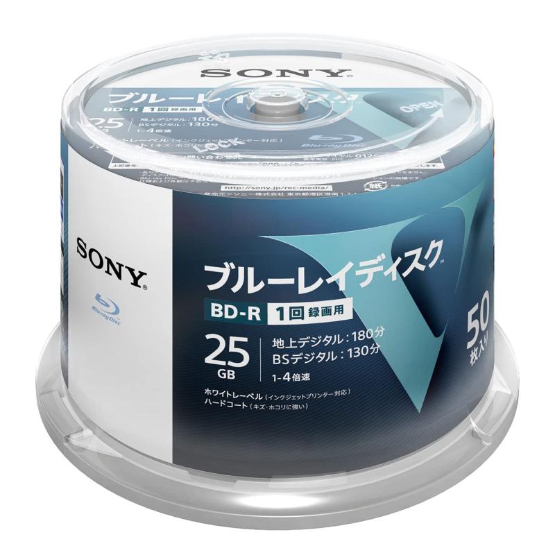 ー ブルーレイディスク BD-R 25GB (1枚あたり地デジ約3時間) 1回録画用 50枚入り 4倍速ダビング対応 ケース 50BNR1VLPP4 ホワイト