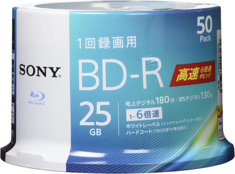 ー ブルーレイディスク BD-R 25GB (1枚あたり地デジ約3時間) 1回録画用 50枚入り 6倍速ダビング対応 ケース 50BNR1VJPP6｜ビガーショップ