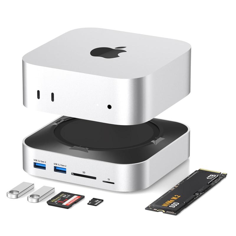 Mac mini M4/M4 Pro専用 ドッキングステーション｜NVMe Dエンクロージャ搭載｜10Gbps対応 10-in-1 USB-Cハブ｜HDMI・DP・USB-A×5・USB-C・SD/TFカードリーダー対応｜最大8TB D拡張可能｜マグネ