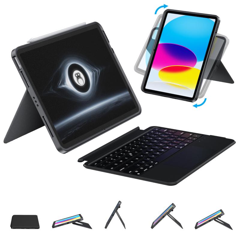 相応う iPad 11inA16 2025/10時人 容れもの 鍵盤、iPad第11/10時人用回転させる式＆着脱式鍵盤容れもの、伸縮性書き込み保持者、物のみごとに保護すること押しかぶせる、7色うしろ側ともし火、マルチタッチトラックパ マゼンタ-暗い