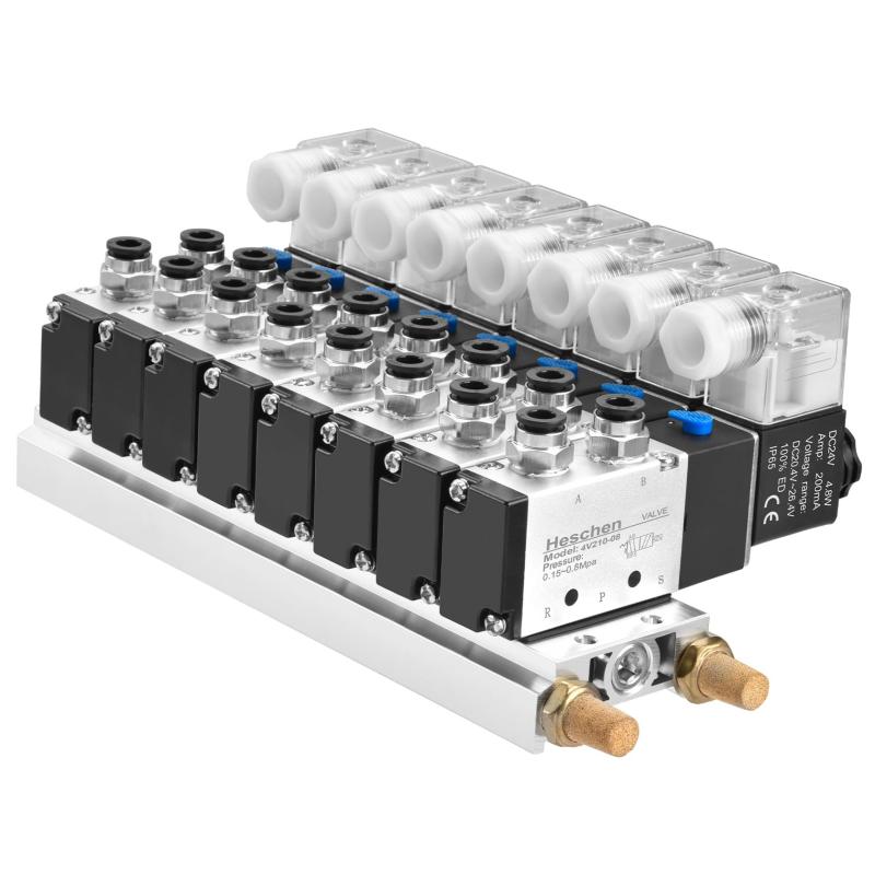 電空8ソレノイドバルブ, 4V210-08 DC24V, PT1/4, 5ウェイ2ポジション, マニホールドベースマフラークイックフィッティングセット｜ビガーショップ